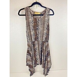 Cynthia Mehra Snake Skin Mini Dress Tunic Sleeveless Size L/XL Uneven Hemline